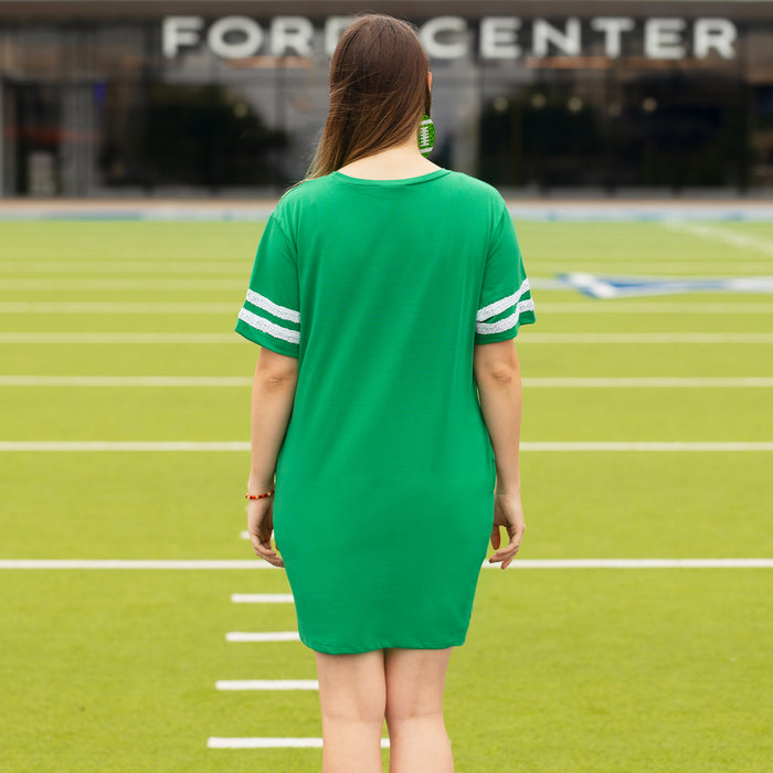 10719 - Game Day Sequin T Shirt Dress with Pockets - Kelly Green