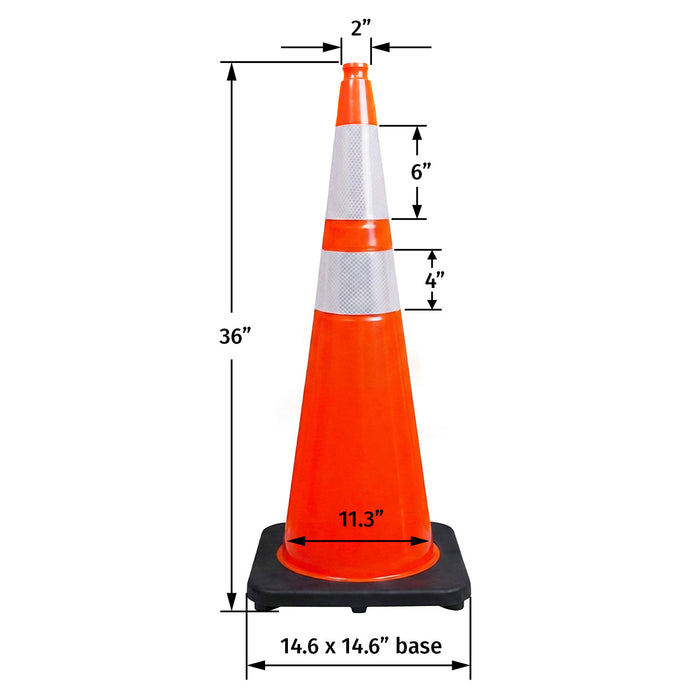 36" Performance Traffic Cone with Reflective Bands & 10 lb Base