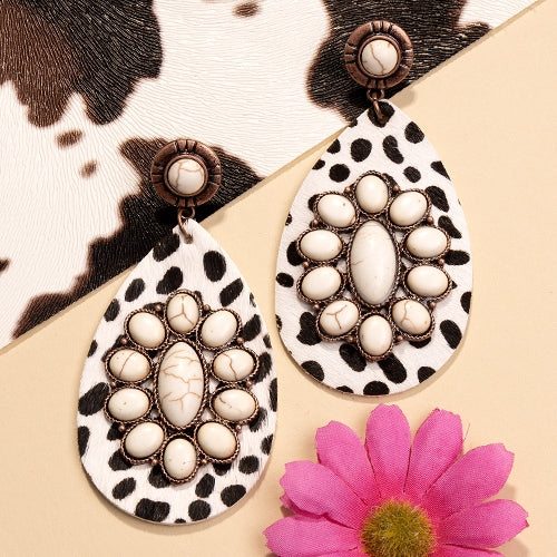 73986 - Ivory Leopard and Turquoise Earrings - Ivory TQ Leopard