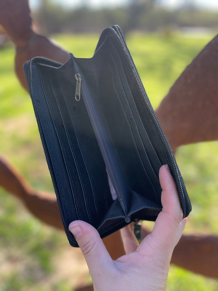 Black/White Brindle Hide with Turquoise Wallet