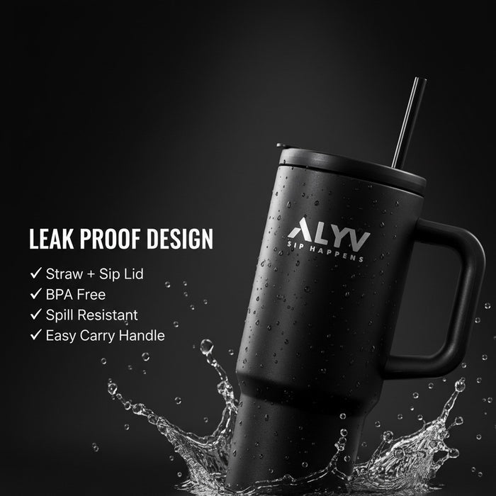 ALVV 700 ML Insulated Travel Tumbler with Handle, Straw & Mouth Closer-Black