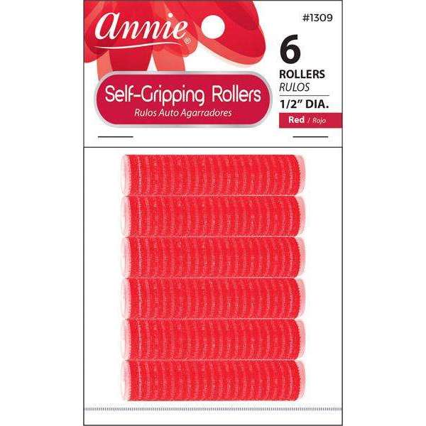 Annie Self-Gripping Hair Rollers 1/2 Inch, 6 Count, Red