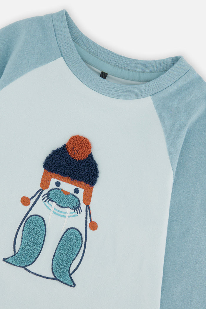 Baby Long Sleeve Raglan Organic Cotton T-Shirt Very Pale Turquoise-4