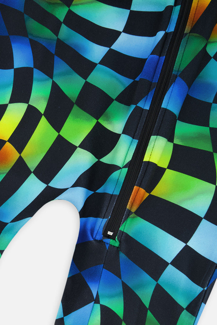 Baby One Piece Thermal Underwear Blue Checkered Print-2