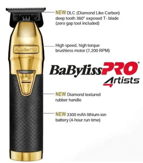 BaByliss PRO GoldFX Boost+ Metal Lithium Outlining Trimmer # FX787GBP - Palms Fashion Inc.