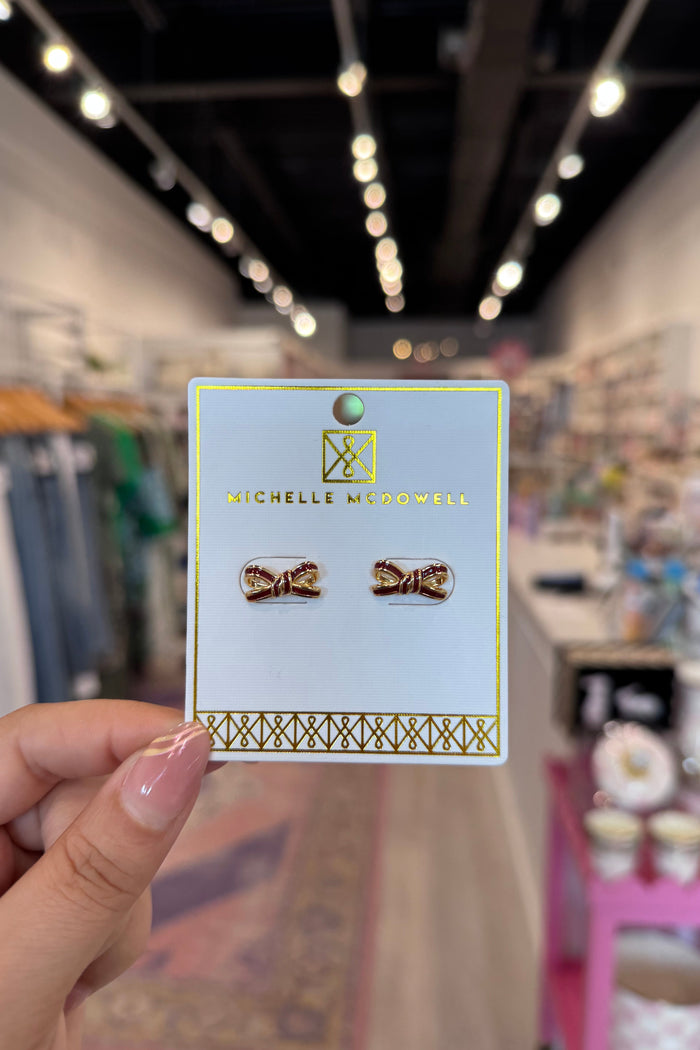Bow Stud Earrings - Garnet & Gold