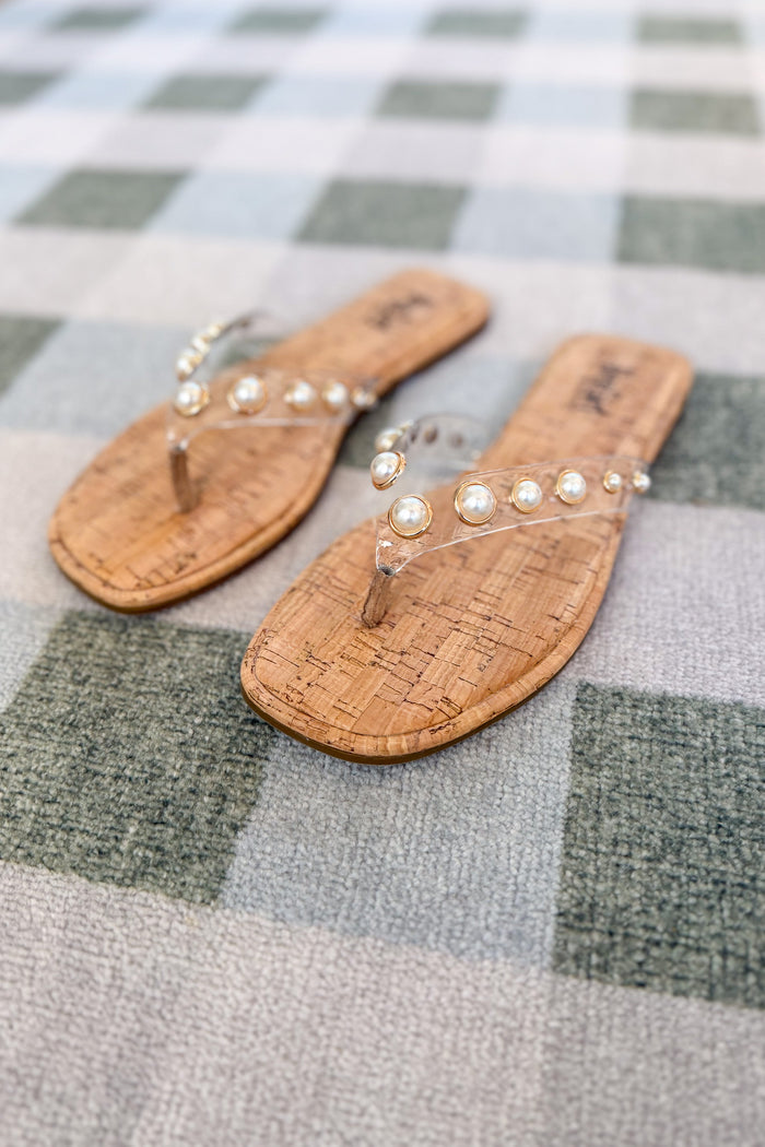 Corky's: Jump In Flip Flop - Clear + Pearl Embellishment - B Social Boutique