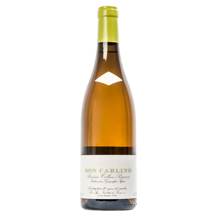 Don Carlino Pecorino 2024 white wine bottle with green cap and amber glass