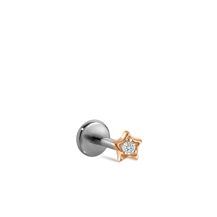 Diamond Solitaire Star Threaded Stud Earring With Titanium Backing