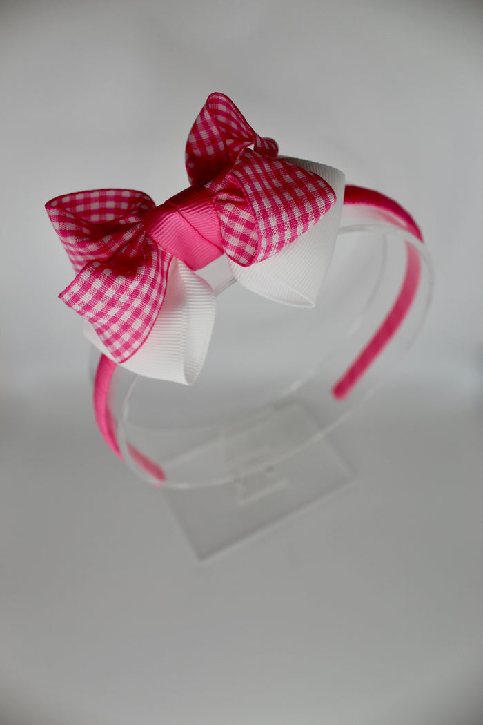 Double Loop School Headband - Pink Gingham
