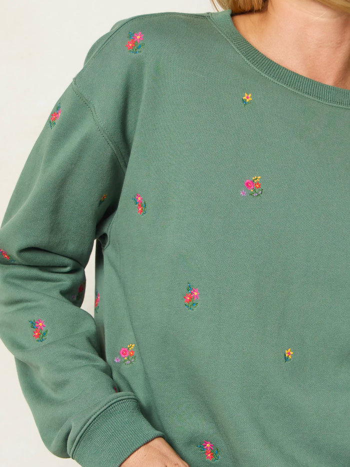 Fave Little Things Embroidered Sweatshirt - Olive Floral-view 6