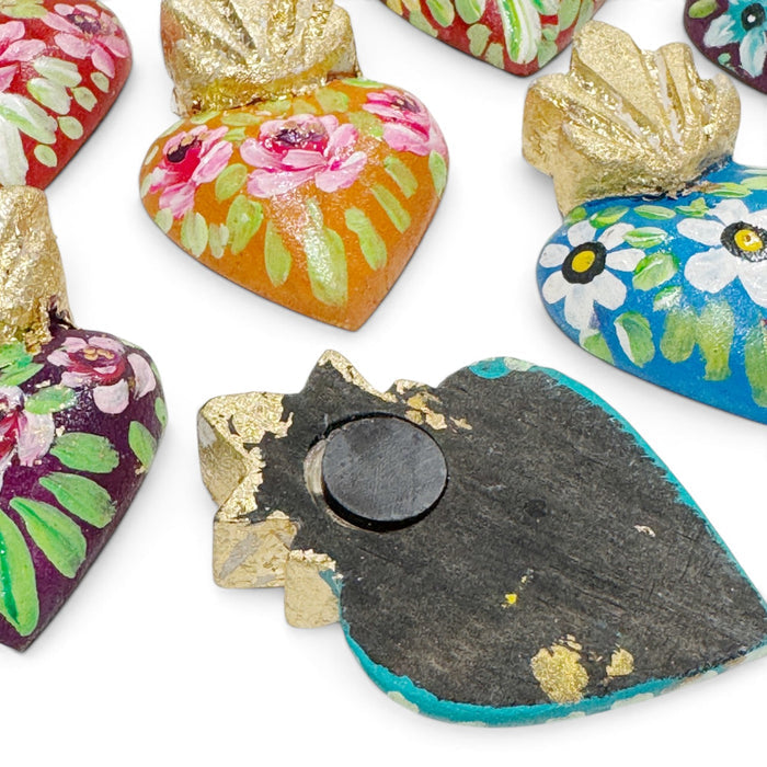 Floral Wooden Sacred Heart Magnets