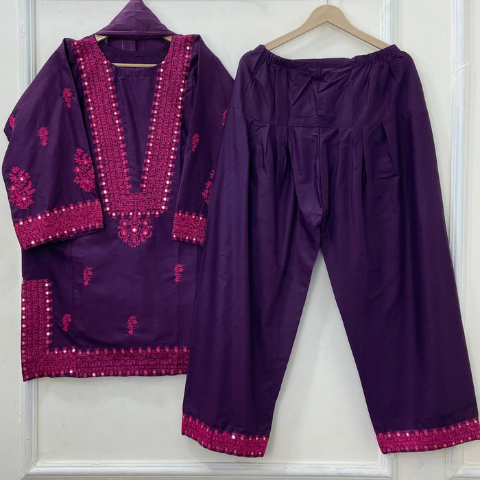 Foil Embroidered Bliss 3PC (Premium Cotton) D-454