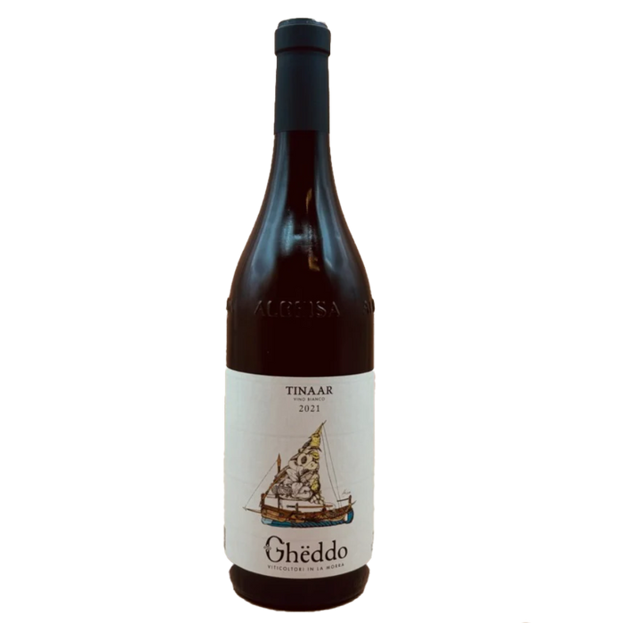 Wine bottle with dark glass and cream label, TINAAR 2021