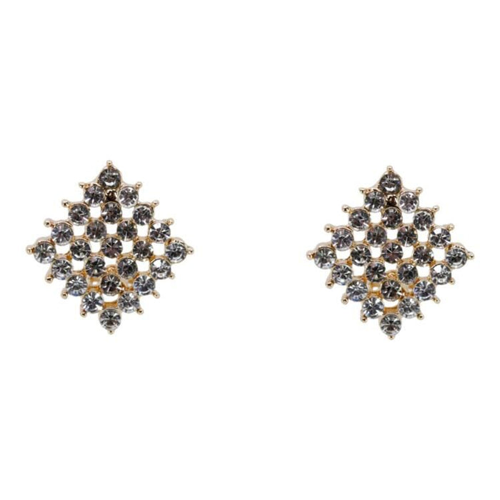 Gold Crystal Diamond Shape Large Clip On Earrings