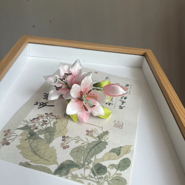 Handcrafted Pink Lily Ronghua Hair Pin | Mulberry Silk Floral Accessory