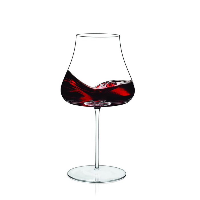 Italesse T-Made 75 red swirl balloon wine glass with clear stem