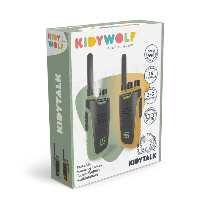 KIDYWOLF - KidyTalk - Walkie Talkies - Green/Orange - Packaging