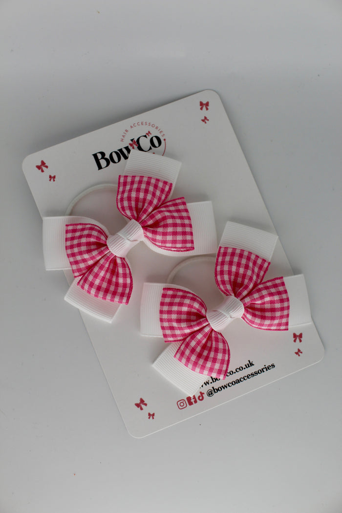 Layer Bow Set - School Bow Pink Gingham - Elastic