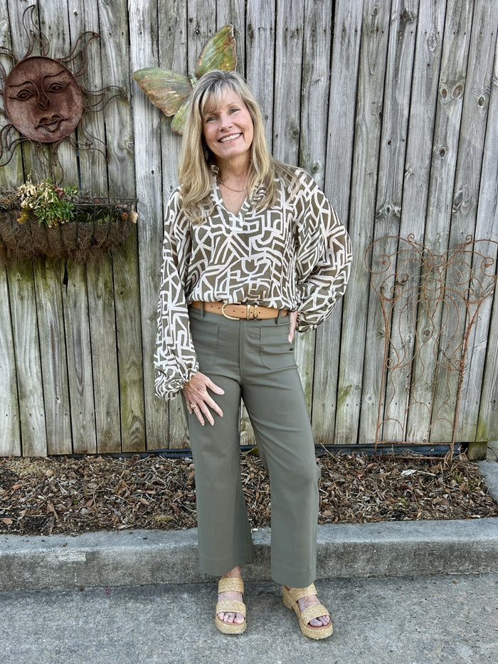 Long Sleeve Top w/ Abstract Pattern