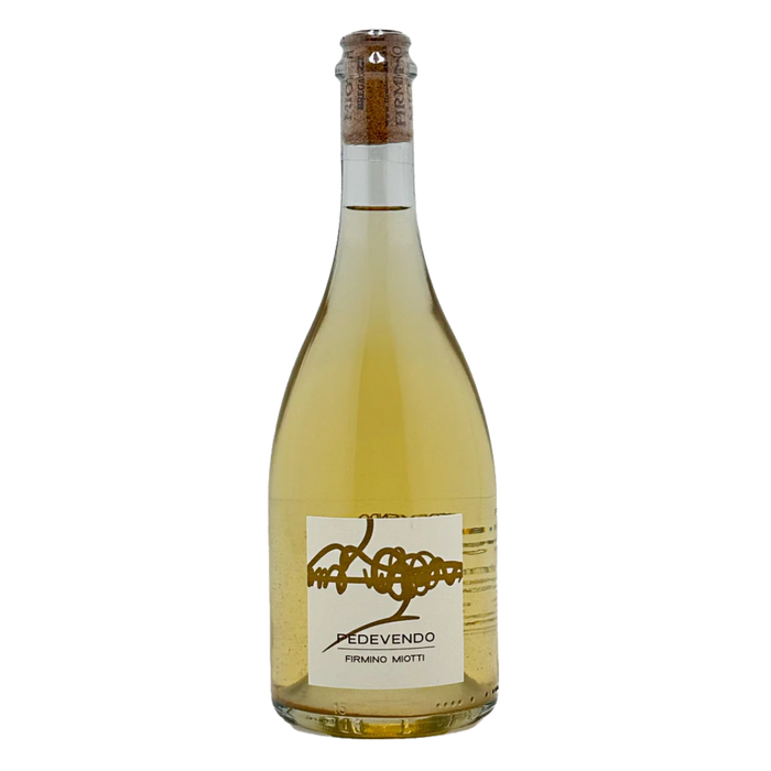 Miotti Pedevendo sparkling white wine bottle, 2023, with front label