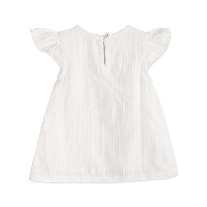 Noelle Striped Dobby White A Line Baby Dress Back (Organic)