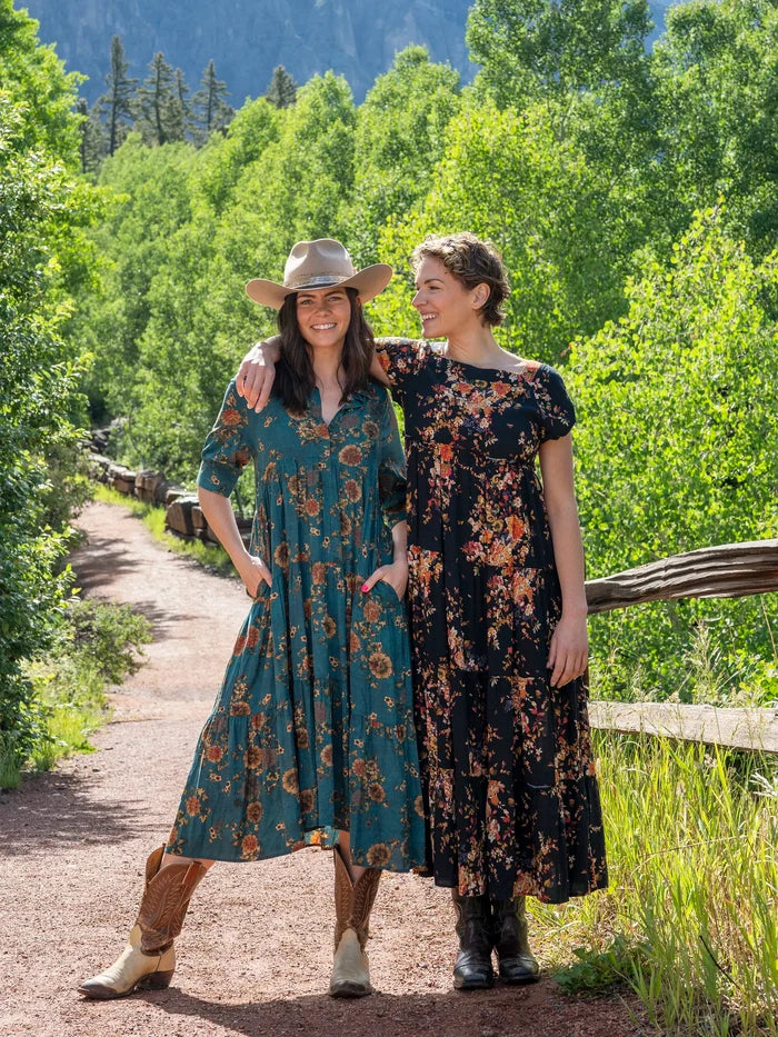 Rebecca Midi Dress - Teal Orange Clusters-view 6