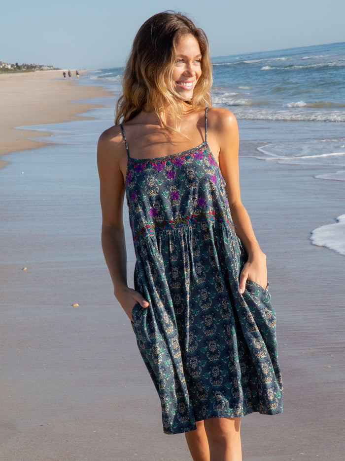 Embroidered Sara Dress|Dark Teal Medallion-view 4