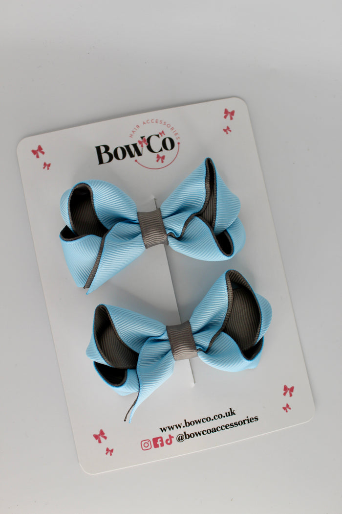 School Blue Topaz and Grey Loop Bow Set - Clip