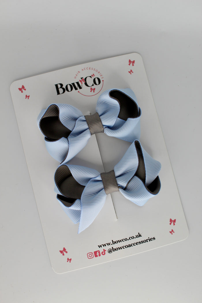 School Bluebell and Grey Loop Bow Set - Clip