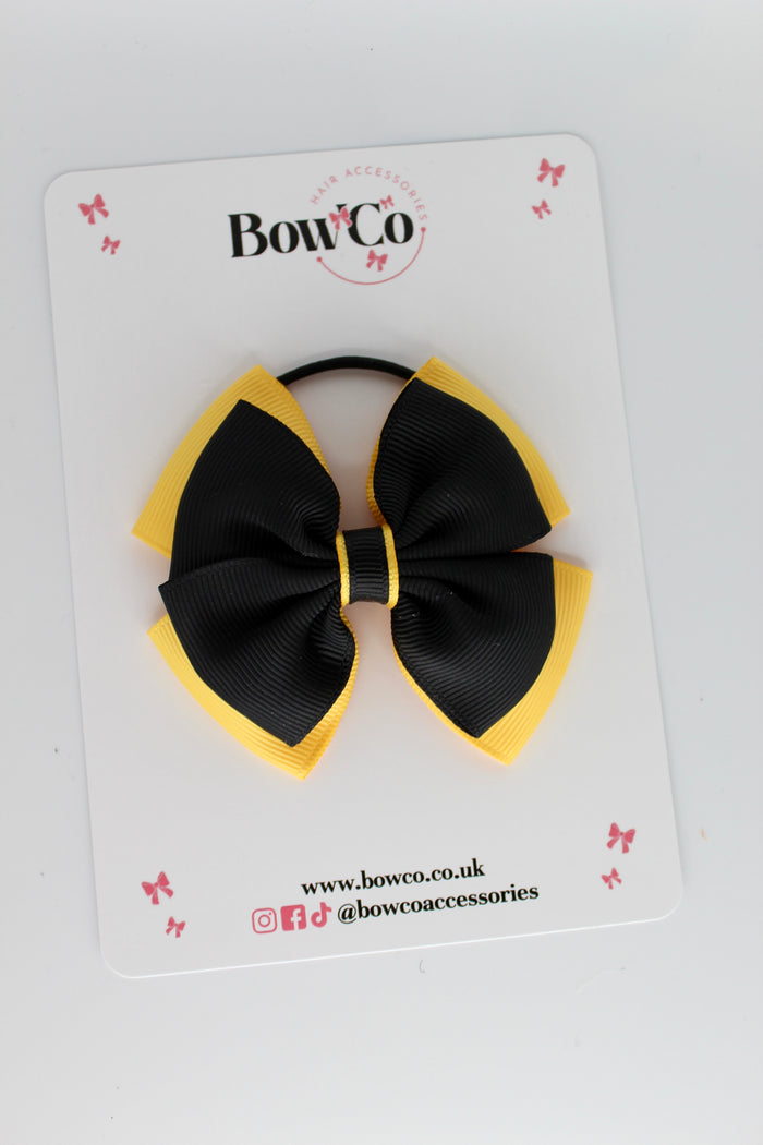 School Bow Black and Yellow Gold - Layer Edge Bow - Elastic