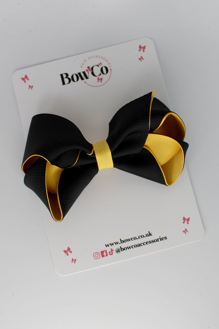 School Bow Black and Yellow Gold - Loop Bow - Clip