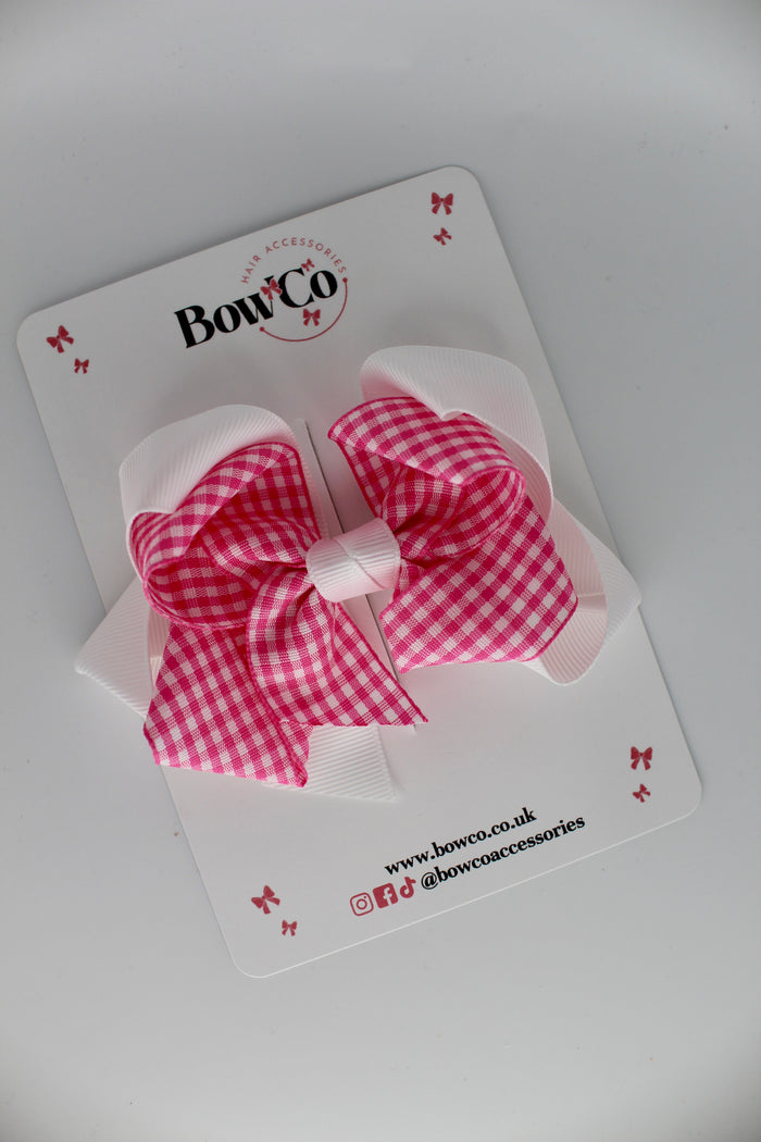 School Bow Pink Gingham Double Loop Bow - Clip