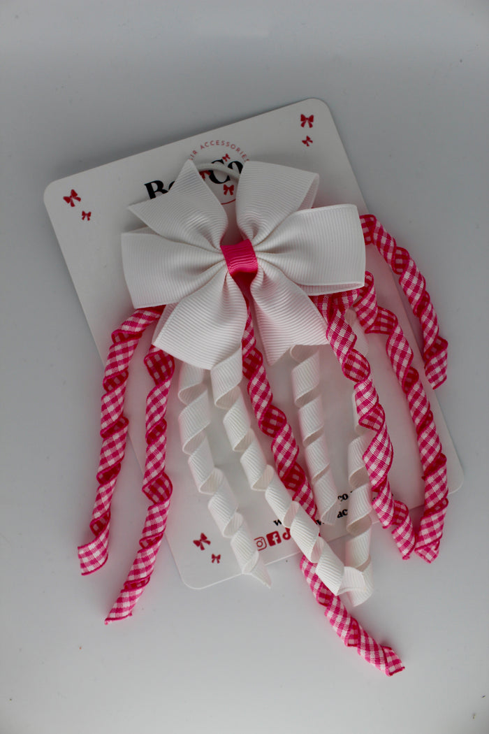 School Bow Pink Gingham Pinwheel Corker Bow - Elastic