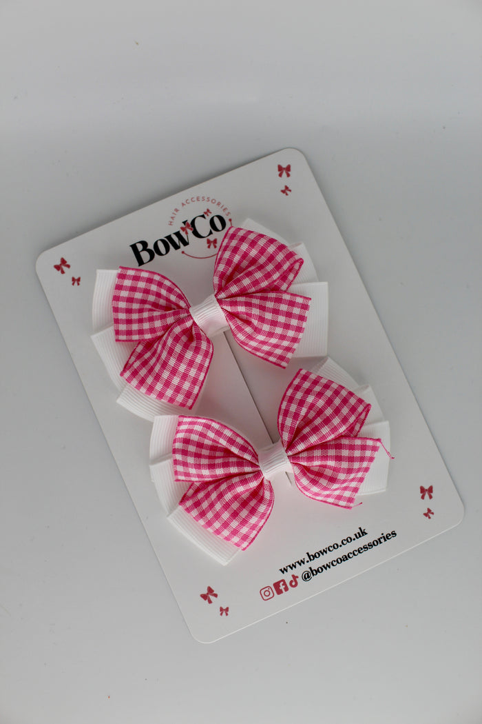School Bow Pink Gingham Pinwheel Set - Clip