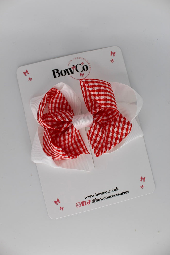 School Bow Red Gingham Double Loop Bow - Clip