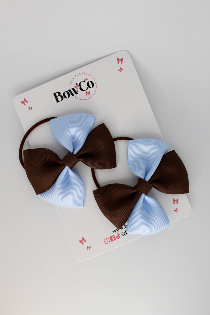 School Bows - Twist Bow Set - Elastic - Bluebell and Brown