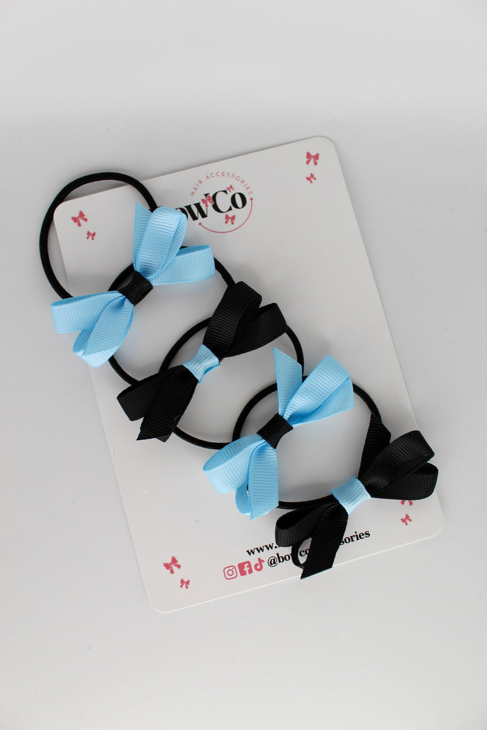 School Bows Black and Blue Topaz - Ballerina Bows - Set of 4 - Elastic