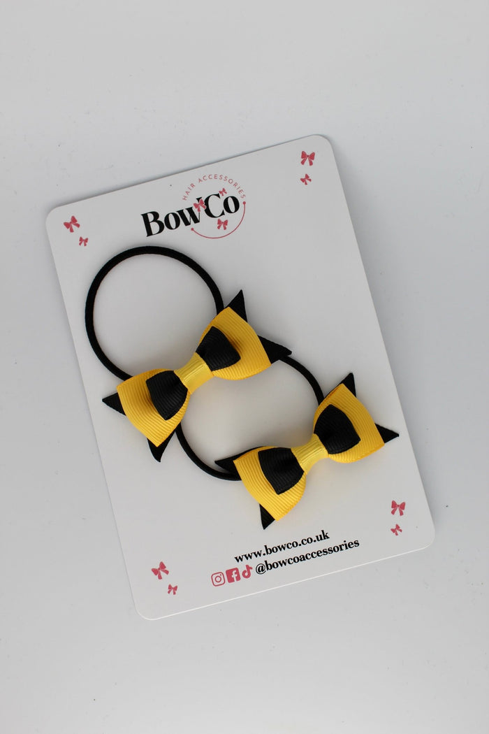 School Bows Black and Yellow Gold - Butterfly Bow Set - Elastic