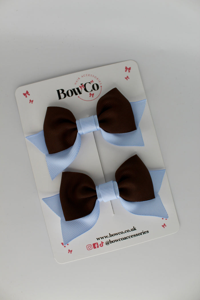 School Bows Bluebell and Brown - Bow Tail Set - Clip