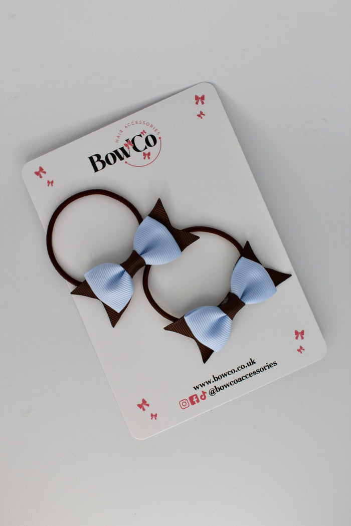 School Bows Bluebell and Brown - Layer Tail Bow Set - Elastic