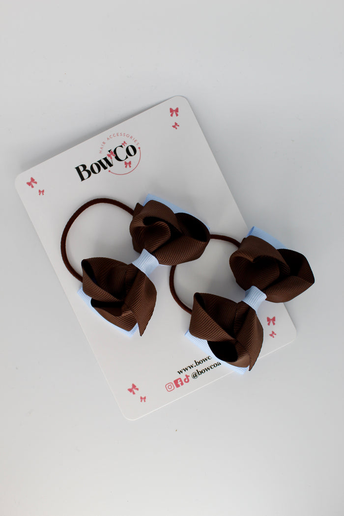 School Bows Bluebell and Brown - Pleated Bow Set - Elastic