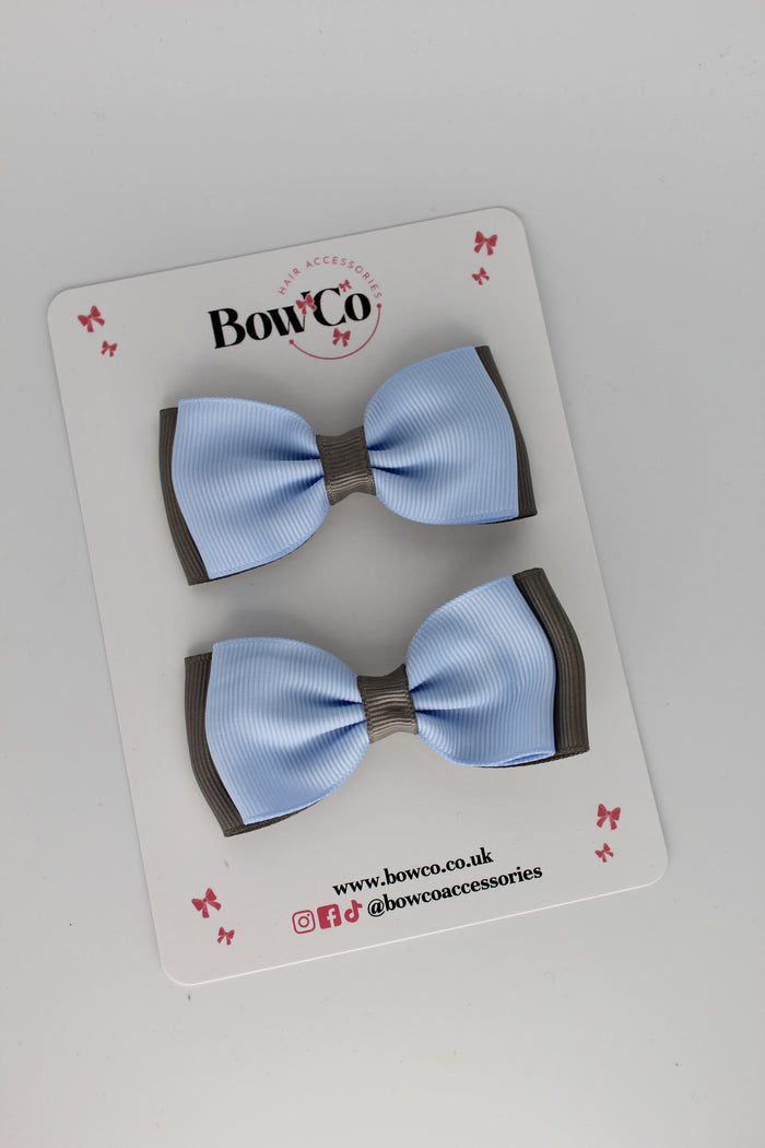 School Bows Bluebell and Metal Grey - Double Lapel Set - Clip