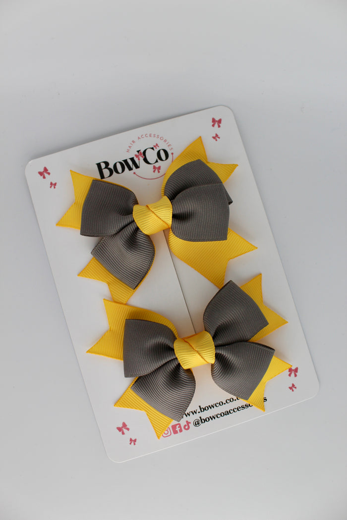 School Bows Grey and Yellow Gold - Knot Bow Set - Clip