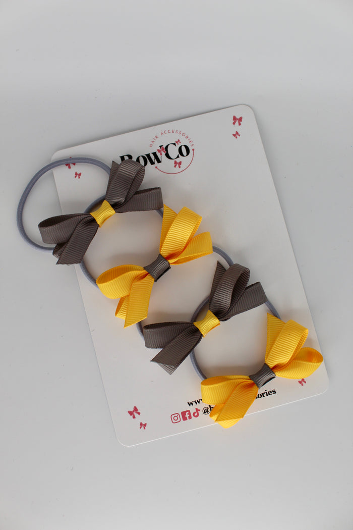 School Bows Metal Grey and Yellow Gold - Ballerina Bows - Set of 4 - Elastic