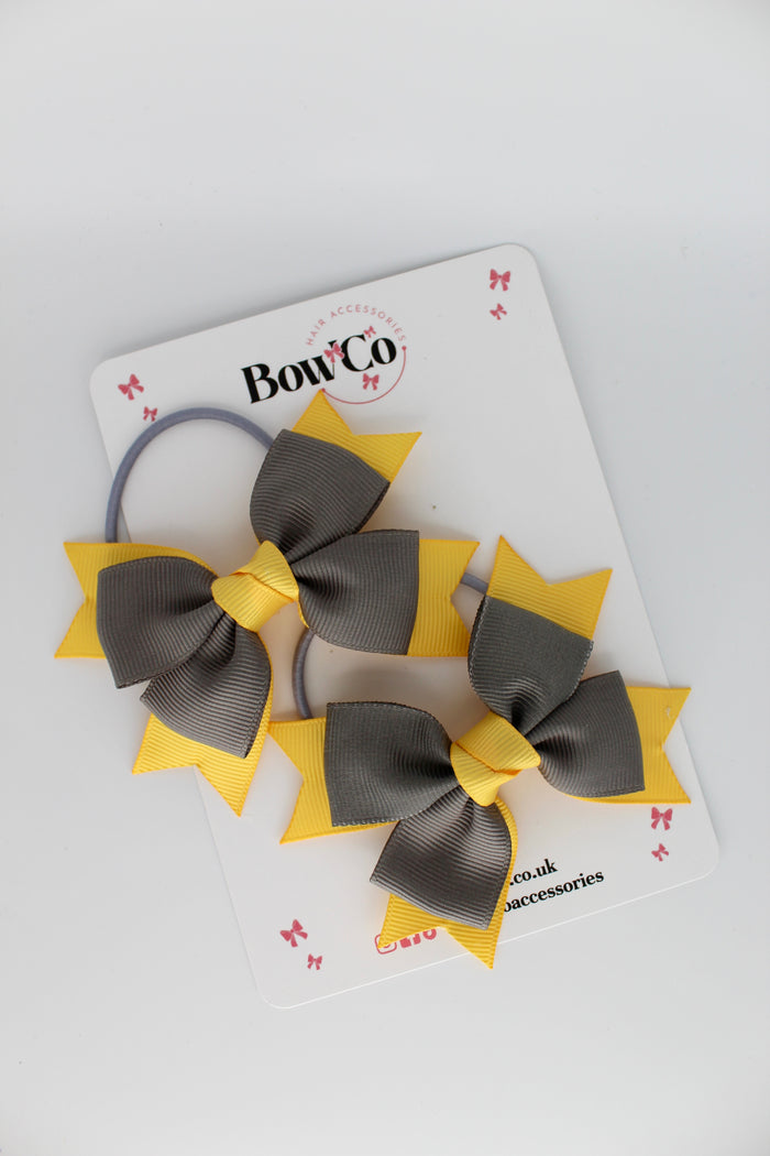 School Bows Metal Grey and Yellow Gold - Knot Bow Set - Elastic