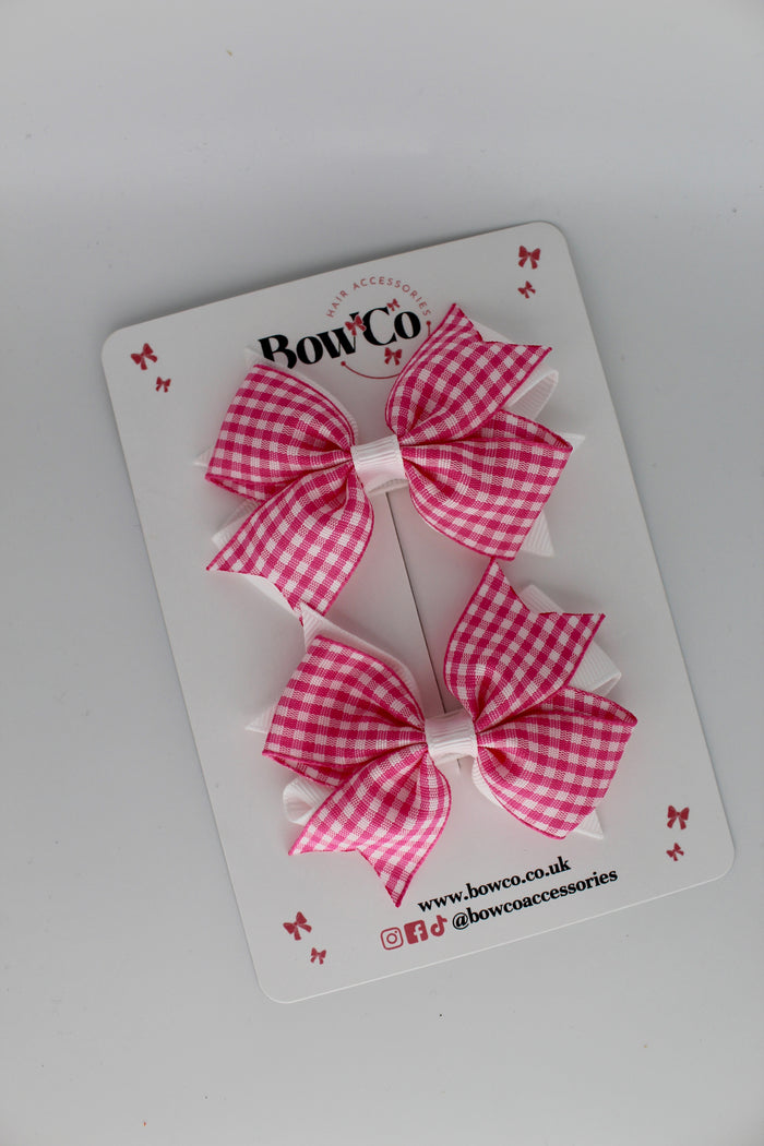 School Pink Gingham Layer Tail Bow Set - Clip