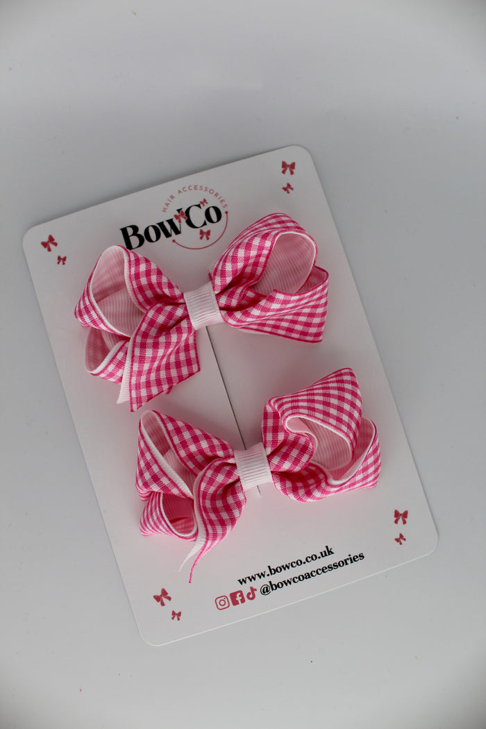 School Pink Gingham Loop Bow Set - Clip