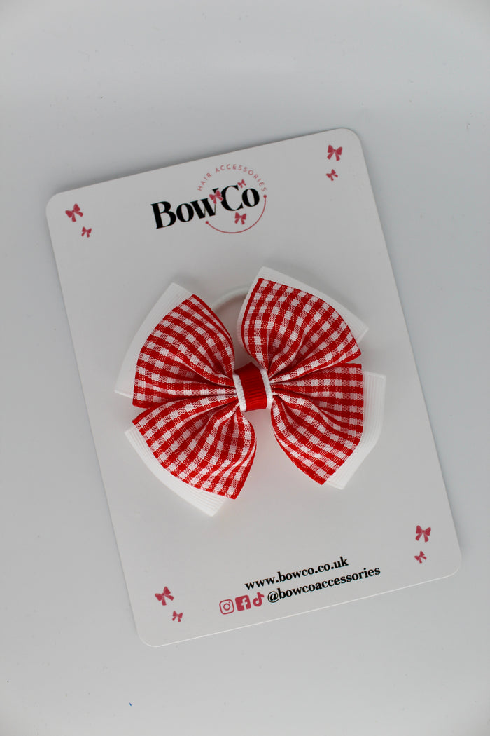 School Red Bow Gingham - Layer Edge Bow - Elastic