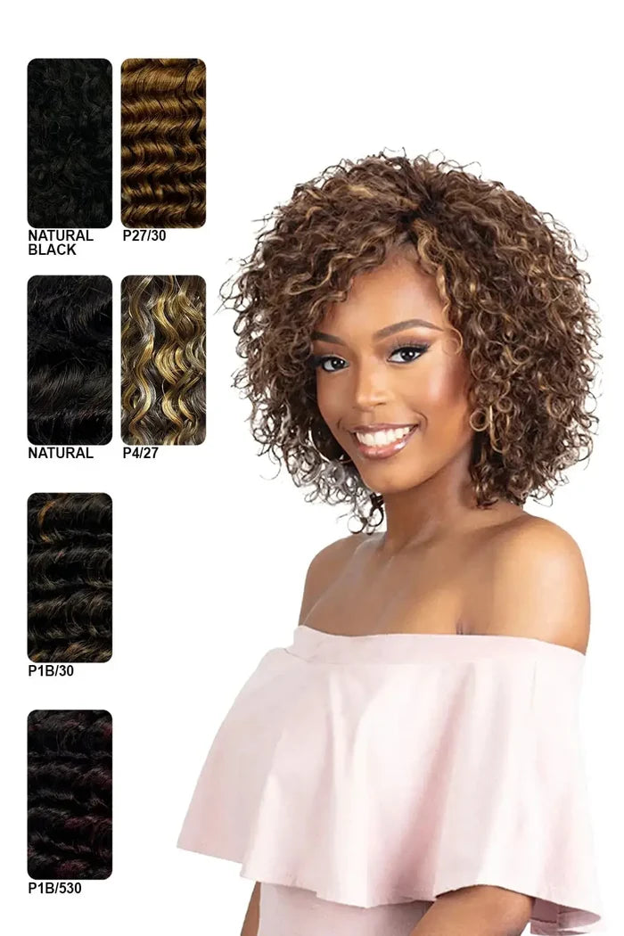 Color chart swatches for Glossy Virgin Hair weave showing highlight colors like P27/30 and P4/27